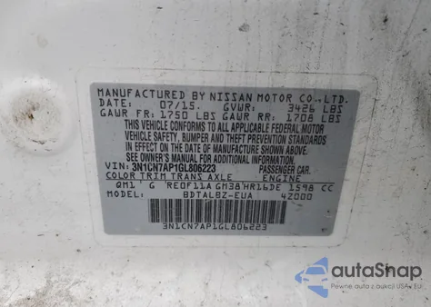 2016 Nissan Versa S из США, поврежденный, VIN 3N1CN7AP1GL806223